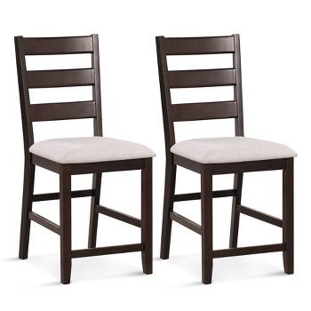Costway Set of 2 Upholstered Bar Stools 24'' Rubber Wood Dining Chairs with High Back