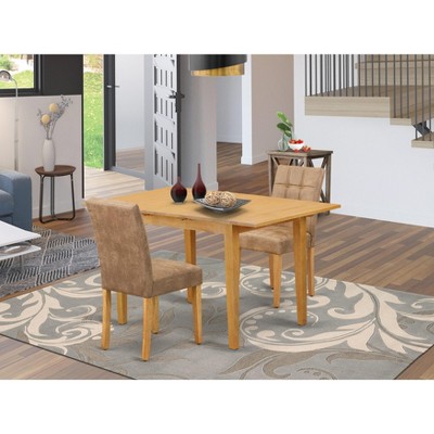 East West Furniture NFAS3-MAH-26 3 Piece Dining Table Set consists A Dining Table and 2 Burgundy Faux Leather Upholstered Chairs, Mahogany