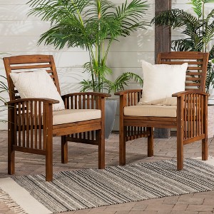 Modern 2-Piece Slat-Back Patio Chairs with Cushions - 1 of 4