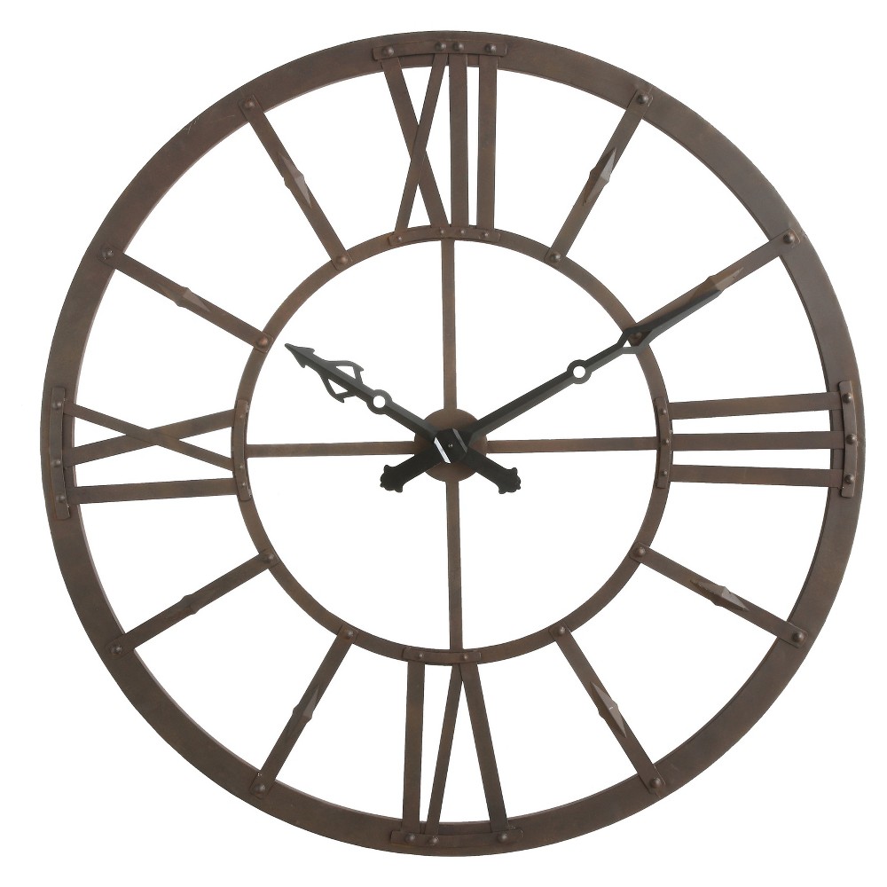 Photos - Wall Clock 47" Round Mid-Century Modern Metal Clock Rust - Storied Home