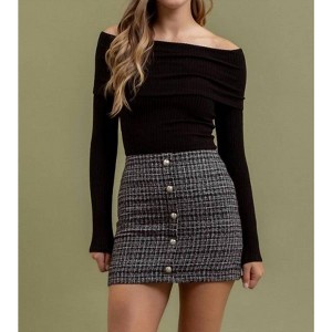 Women's Foldover Off The Shoulder Long Sleeve Top - LA MIEL - 1 of 1