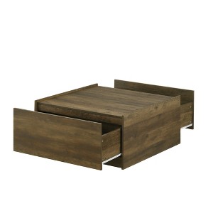 31.5" Wood Square Coffee Table with 2 Drawers and Raised Lip Top for Modern Living Room or Family Spaces - 1 of 4