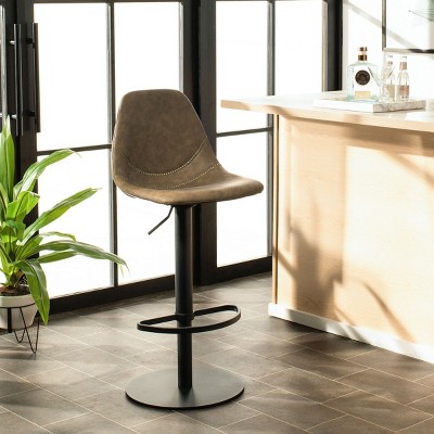 Olive Faux Leather Adjustable Swivel Barstool with Black Metal Base