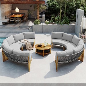 YOOCOZZ Patio Acacia Wood 6 – Person Seating Group with A Coffee Table and Cushions - 1 of 4