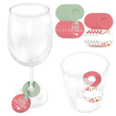 Big Dot of Happiness Girl Little Pumpkin - Fall Birthday Party or Baby Shower Paper Beverage Markers for Glasses - Drink Tags - Set of 24
