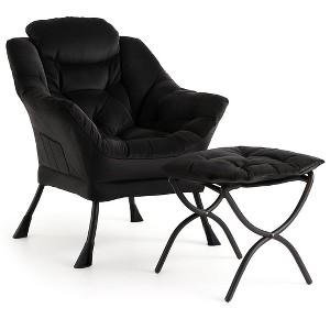 Lazy Chair with Ottoman, Large Lounge Accent Chair, Comfy Armchair with Folding Footrest - 1 of 2