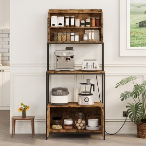 5 Tier Freestanding Kitchen Bakers Rack, 67'' Tall Microwave Stand with Open Shelves & Cabinet, Coffee Bar Pantry Cabinet, Kitchen Shelves Spice Rack - 1 of 4