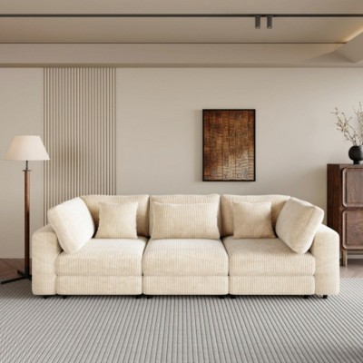 Multi-Seat Sofa with Detachable Back Cushions and 5 Pillows, Designed for Living Room, Apartment, and Generous Spaces