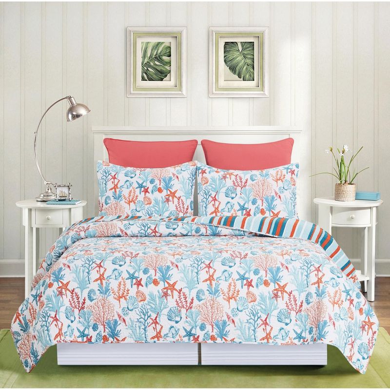 C&F Home Tangerine Coast Cotton Quilt Set - Reversible and Machine Washable, 4 of 10