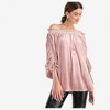 Anna-Kaci Women's Velvet Off-Shoulder Blouse with Ruched Sleeves and Tie Details - 2 of 4