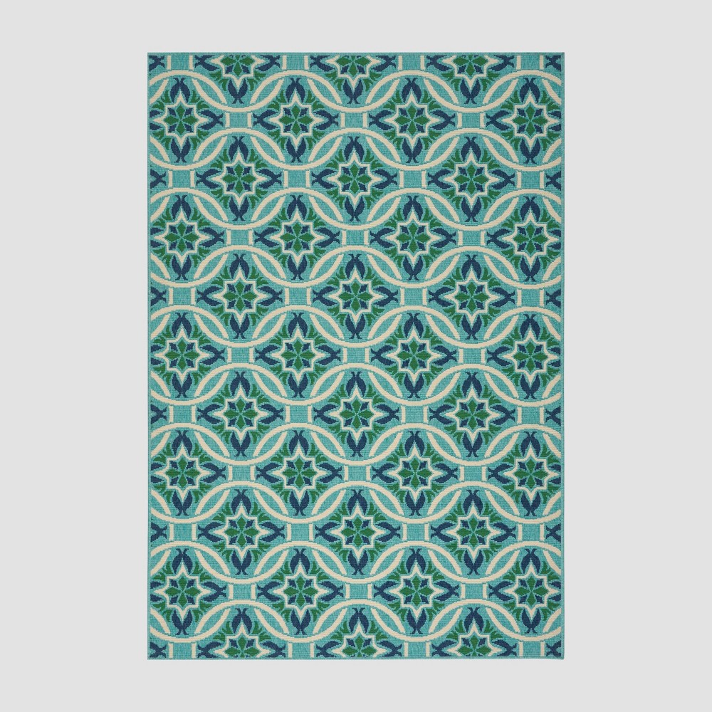 5' x 8' Jada Geometric Outdoor Rug Blue/Green - Christopher Knight Home