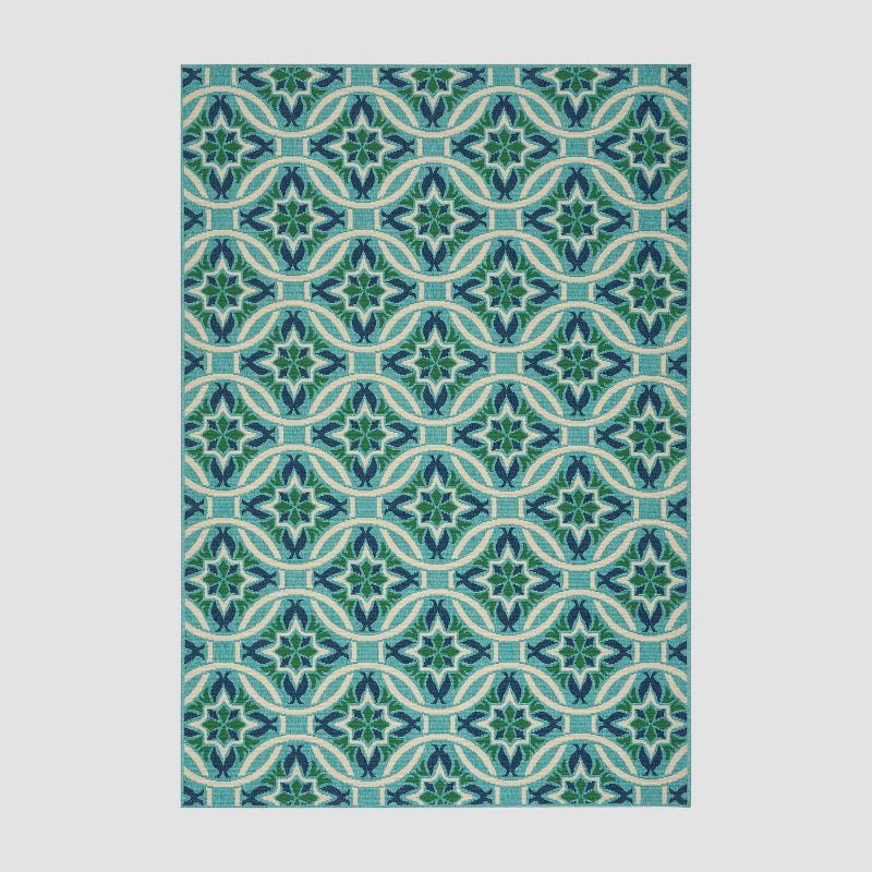 Jada Geometric Outdoor Rug Blue/Green - Christopher Knight Home, 1 of 8