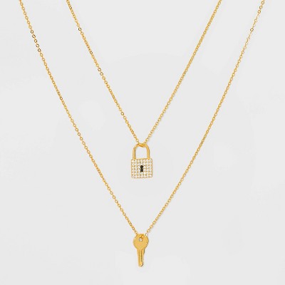 SUGARFIX by BaubleBar Locket and Key Delicate Layered 14K Necklace - Gold