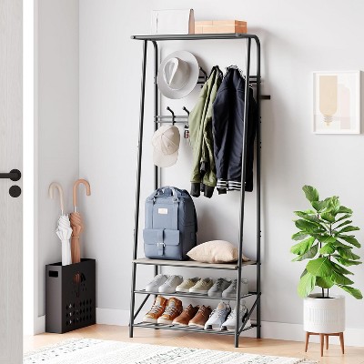 Coat Rack Shoe Bench with Hooks, Hall Trees Entryway Bench with Storage, Multifunctional Hallway Organizer