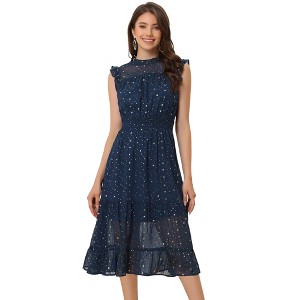 Allegra K Women's Sleeveless Smocked Waist Gilding Metallic Stars Chiffon Party Dress - 1 of 4