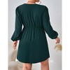 Women's Plus Size V Neck Wrap Dress Casual High Waist Party Business Work Long Sleeve Blazer Midi Dress - 3 of 4
