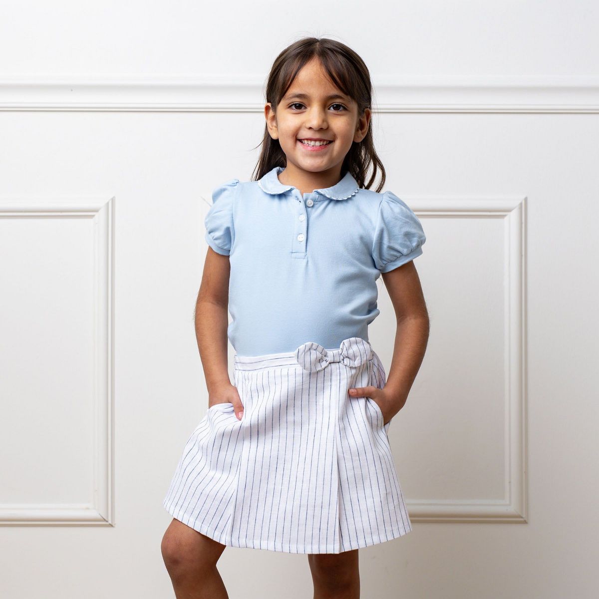 Hope & Henry Girls' Puff Sleeve Jersey Knit Polo, Kids - thumbnail 2