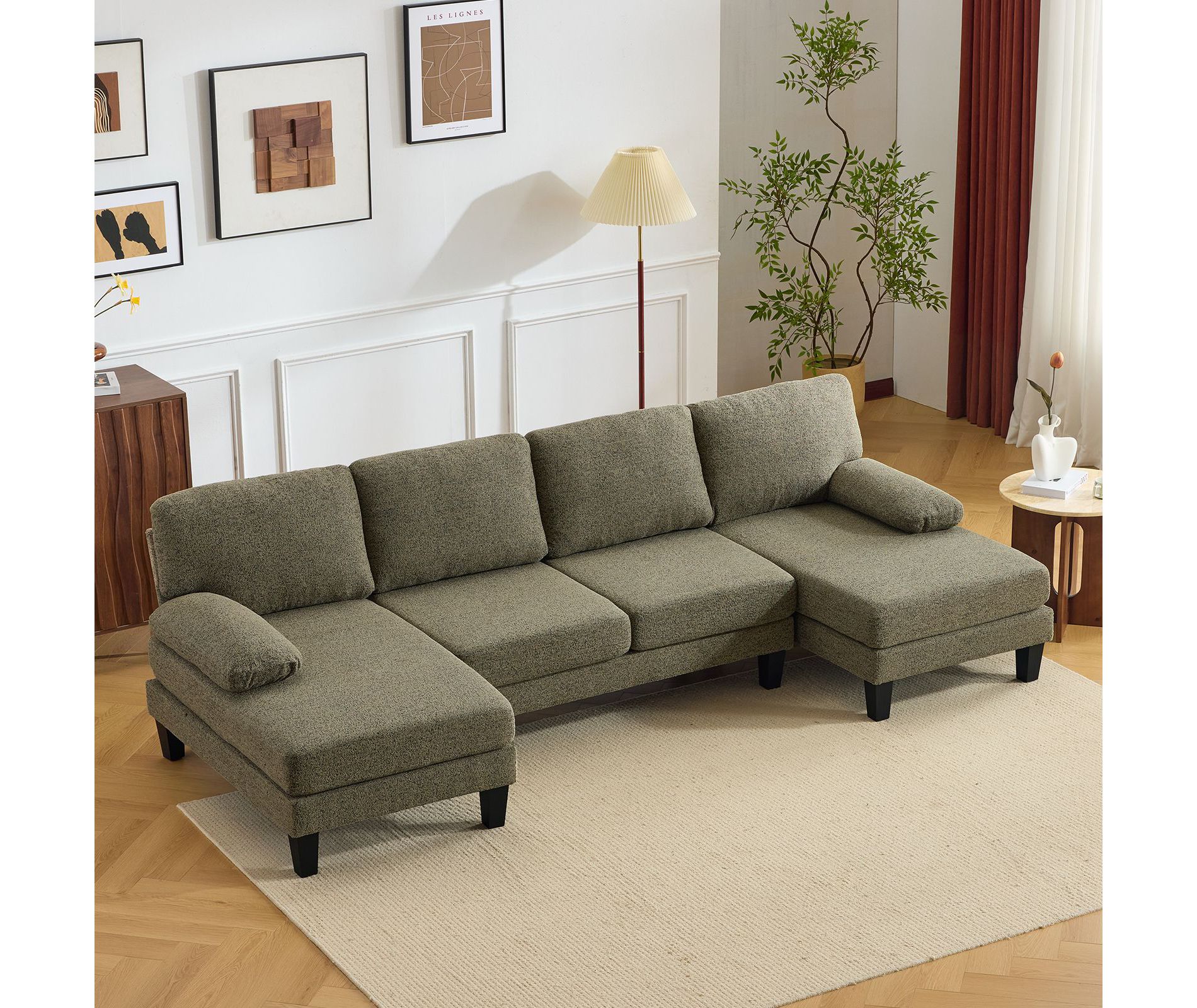 Karl Home |110 in. W Pillow Top Arm Chellie 4-Seat U-shaped Sofa in Green