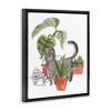 Stupell Industries Grey Cat Pet Terracotta House Plants Tropical Monstera Floating Frame Canvas Art, Black, 17" x 21" - 2 of 4