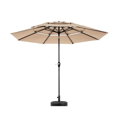 VisioGear Patio Umbrellas, Outdoor Umbrella with Auto-tilt, 3-Tier Market Umbrella with 8 Ribs, Beige, 115.75"*98.43"*115.75"