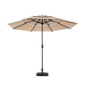DSVIMOY Patio Umbrellas, Outdoor Umbrella with Auto-tilt, 3-Tier Market Umbrella with 8 Ribs, Beige, 115.75"*98.43"*115.75" - 1 of 4