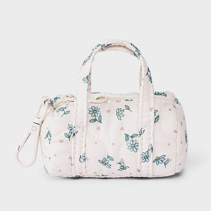 Girls' Floral Mini Duffle Bag Charm - art class™ Cream/Blue