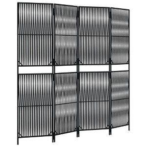vidaXL Room Divider 4 Panels - Black Poly Rattan Privacy Screen for Garden/Patio/Balcony - Foldable Partition - 1 of 4