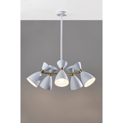 Mid-Century Modern Oscar 5-Head Pendant in White & Antique Brass