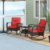 Tangkula 3 Piece Outdoor Rocking Set Rattan Rocker Chairs w/ Tempered Glass Coffee Table Red - 4 of 4