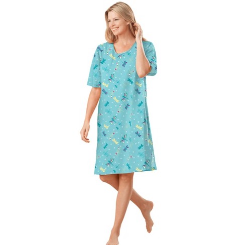 Dreams & Co. Women's Plus Size Short-sleeve Sleepshirt - M/l, Blue : Target