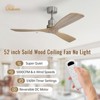52 Inch Ceiling Fan No Light Modern Solid Wood Ceiling Fan with Remote High CFM Airflow, Quiet DC Motor 3 Rods 6 Speeds Timer & Reversible for Bedroom - 2 of 4