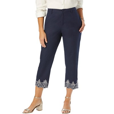 Jessica London Stretch Poplin Classic Cropped Straight Leg Pant