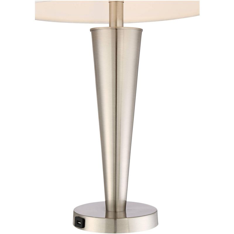 360 Lighting Geoff Modern Table Lamps 26" High Set of 2 Brushed Nickel with USB Charging Port White Drum Shade for Bedroom Living Room Bedside Desk, 3 of 9