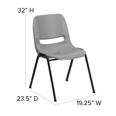 Gray Ergonomic Plastic Stackable Chair with Black Metal Frame