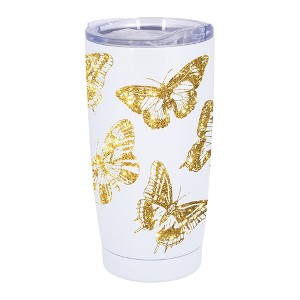 Elanze Designs Large Monarch Butterfly Garden Glitter Gold Wrap-Around Design 20 Ounce Stainless Steel On-The-Go Coffee Mug, Thermal Travel Tumbler - 1 of 4
