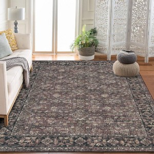 Washable Vintage Boho Area Rugs, Soft Modern Floral Runner Rug Carpet for Living Room Bedroom Dining Room Nursery Office Farmhouse Hallway Home Decor - 1 of 4