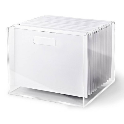 Estune Acrylic File Box Organizer with 24 Pcs Hanging File Holders Letter  Size, Acrylic Hanging File Folder Organizer Clear Slim File Box with  Handles