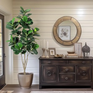 Orieon 6ft Multi-Stem Faux Fiddle Leaf Fig Tree, Realistic Artificial Ficus Lyrata Plant with Pot for Indoor Outdoor Home Office Decor - 1 of 4