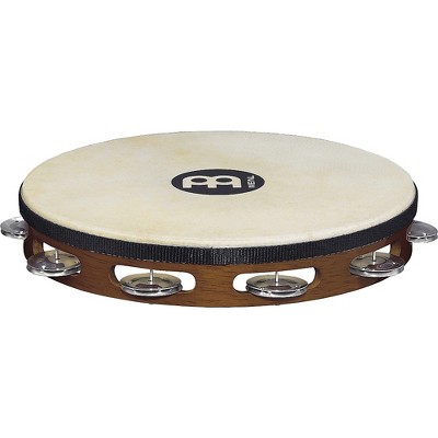 Meinl MEINL Goat-Skin Wood Tambourine One Row Aluminum Jingles African Brown