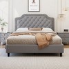 XIYUYEU Full/Queen/King Upholstered Platform Bed Frame with Velvet Ruched and Button Tufted Headboard,No Box Spring Needed,Easy Assembly,White/Gray - 3 of 4