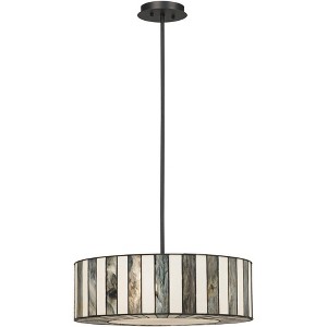Robert Louis Tiffany Black Drum Pendant Chandelier 20" Wide Tiffany Style Black White Striped Art Glass Fixture for Kitchen - 1 of 4