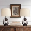 Franklin Iron Works Murphy 23" High Miner Lantern Small Farmhouse Rustic Accent Table Lamps Set of 2 Red Bronze Finish Metal Living Room Bedroom - 2 of 4