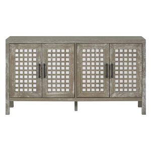 Sideboard Buffet Cabinet, Kitchen Pantry Cabinet W/2 Adjustable Shelves, 4 Doors, Closed Texture Pattern, Retro Mirror Dining Cabinet for Living Room - 1 of 4