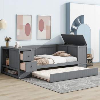 Twin Size Daybed with Storage Arms, Trundle and Charging Station - ModernLuxe