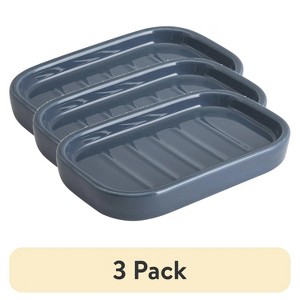 LunaLulinlk (3 pack) Basic Ceramic Soap Dish Washed Indigo Navy Blue - 1 of 4
