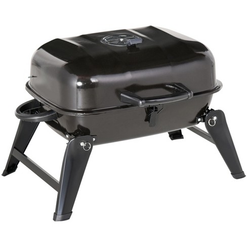 Outsunny 14 Portable Grill Small Charcoal Grill for Outdoor Cooking BBQ Camping Tailgating Enamel Coated Vent Folding Legs Black