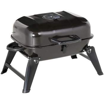 Outsunny 14" Portable Grill, Small Charcoal Grill for Outdoor Cooking, BBQ, Camping, Tailgating, Enamel Coated, Vent, Folding Legs, Black