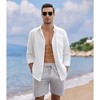 Men's Cotton Linen Sets 2 Piece Tracksuits Long Sleeve Casual Summer Beach Outfits Button Down Shirts and Shorts - 2 of 4