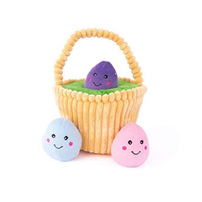 ZippyPaws - Holiday Burrow, Interactive Squeaky Hide and Seek Plush Dog Toy - Easter Egg Basket