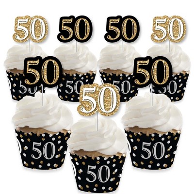 Big Dot of Happiness Adult 50th Birthday - Gold - Cupcake Decoration - Birthday Party Cupcake Wrappers and Treat Picks Kit - Set of 24